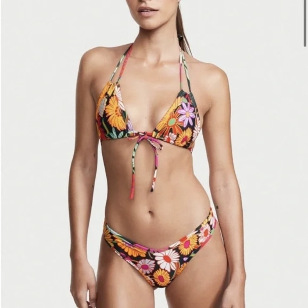 New! Montce Janeane euro bow bikini top floral black NWOT